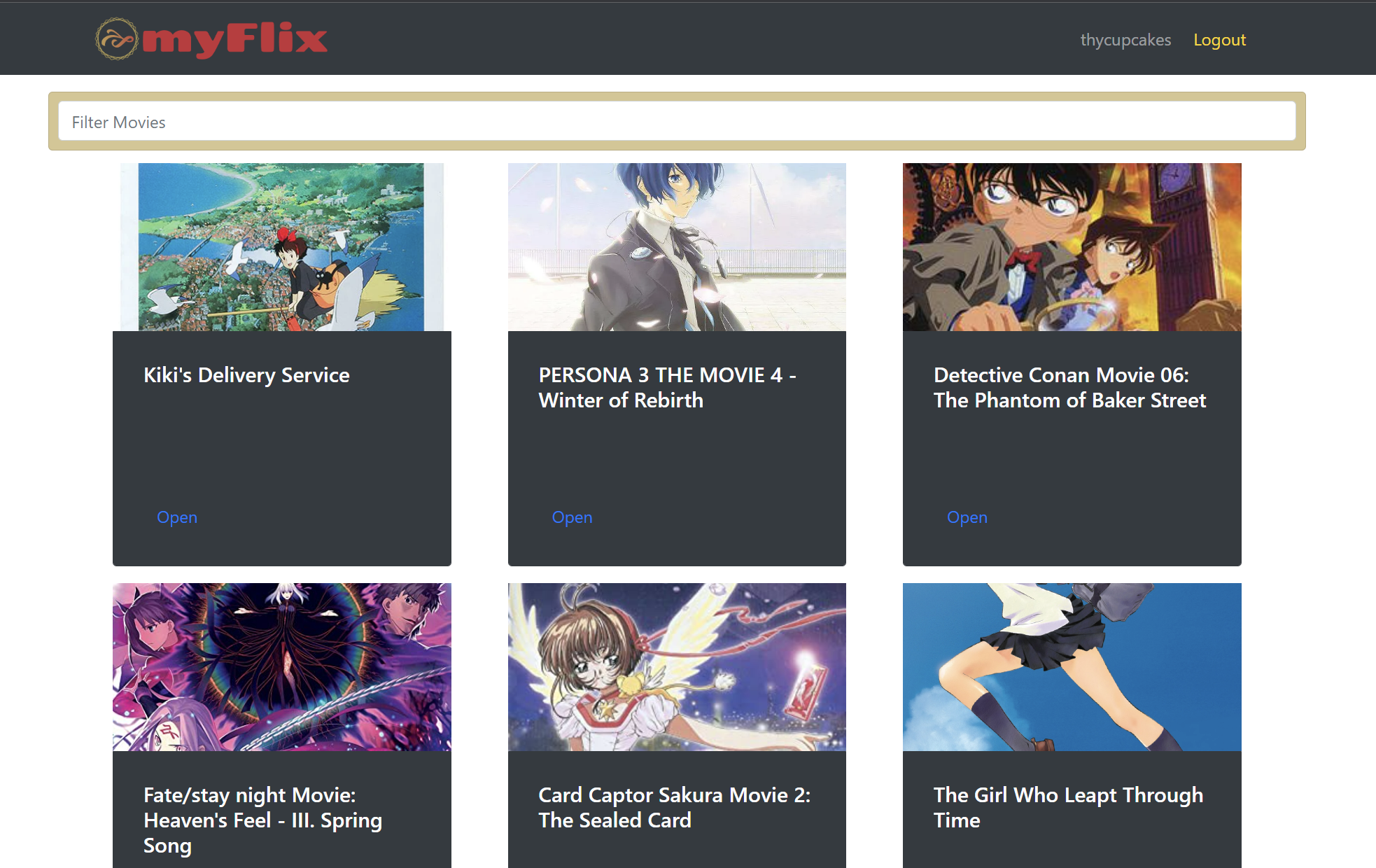 Sample image of anime movie app