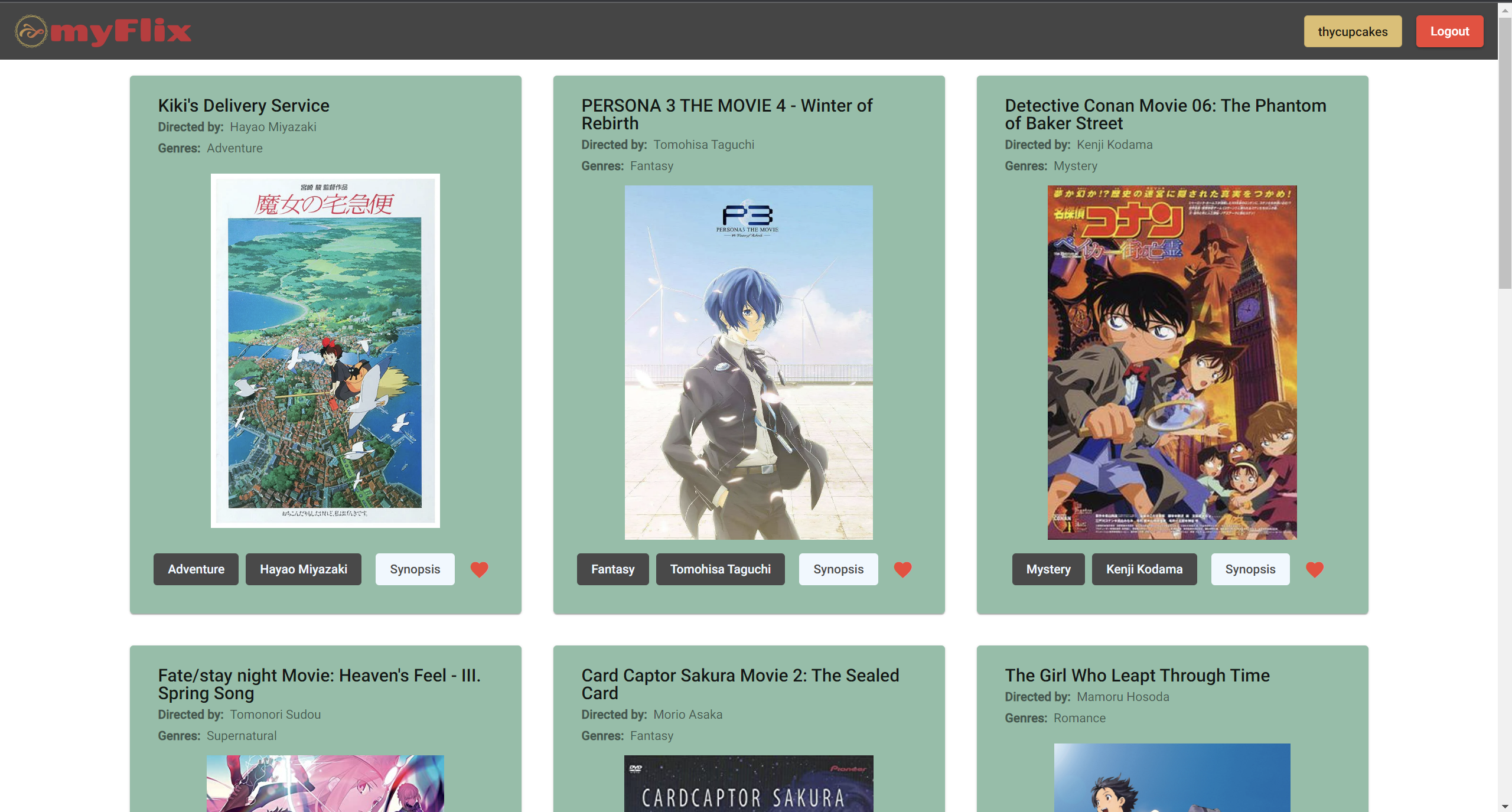 Sample image of the Angular myFlix App